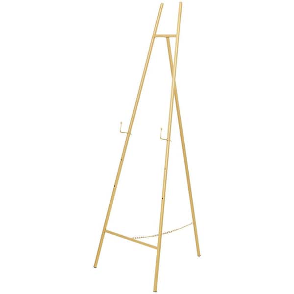 Gold Metal Tall Adjustable Minimalistic Display Stand Floor 3-Tier Geometric Easel with Chain Support