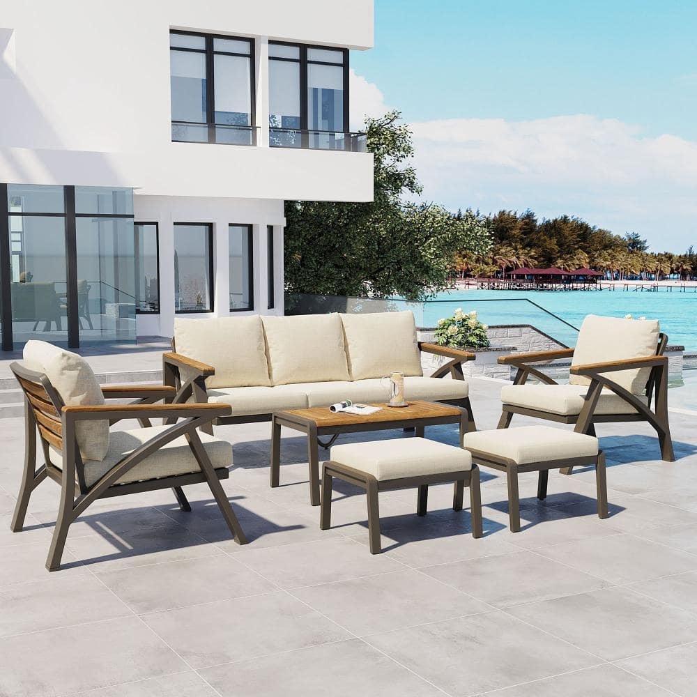 6-Piece Metal Patio Furniture Set with Beige Cushions price history on PriceWatchPro