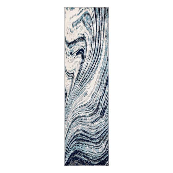World Rug Gallery Abstract Swirl Blue 2 ft. x 7 ft. Runner Area Rug