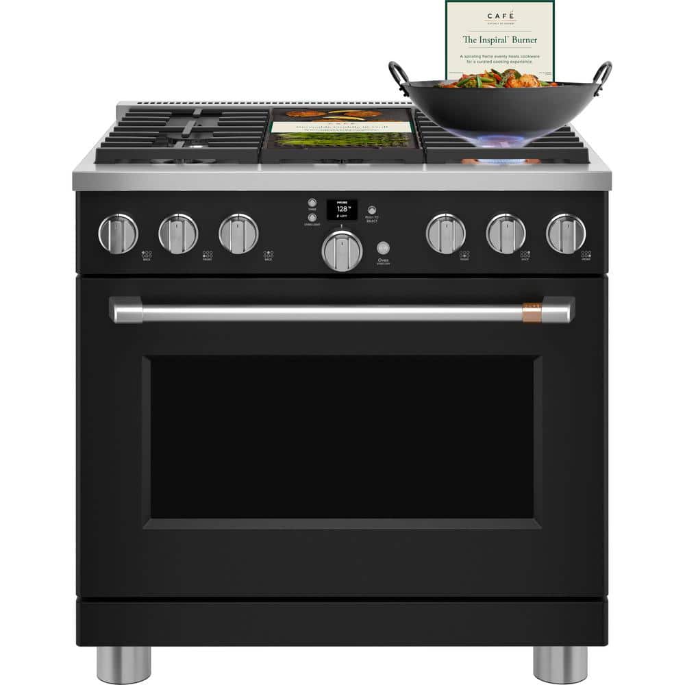 36" Matte Black Smart Convection Gas Range with Griddle
