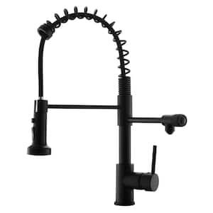 3 Way Spring Single Handle Pull Down Sprayer Kitchen Faucet, Kitchen Faucet with Drinking Water Filter in Matte Black
