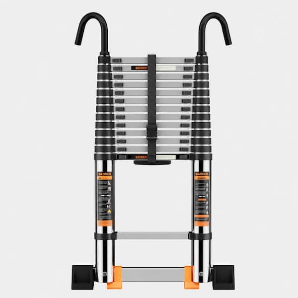14.5 ft. Portable Steel Extension Ladder with Stable Hook, Stabilizer Bar and Non-Marring Feet, 330 lbs. Load Capacity