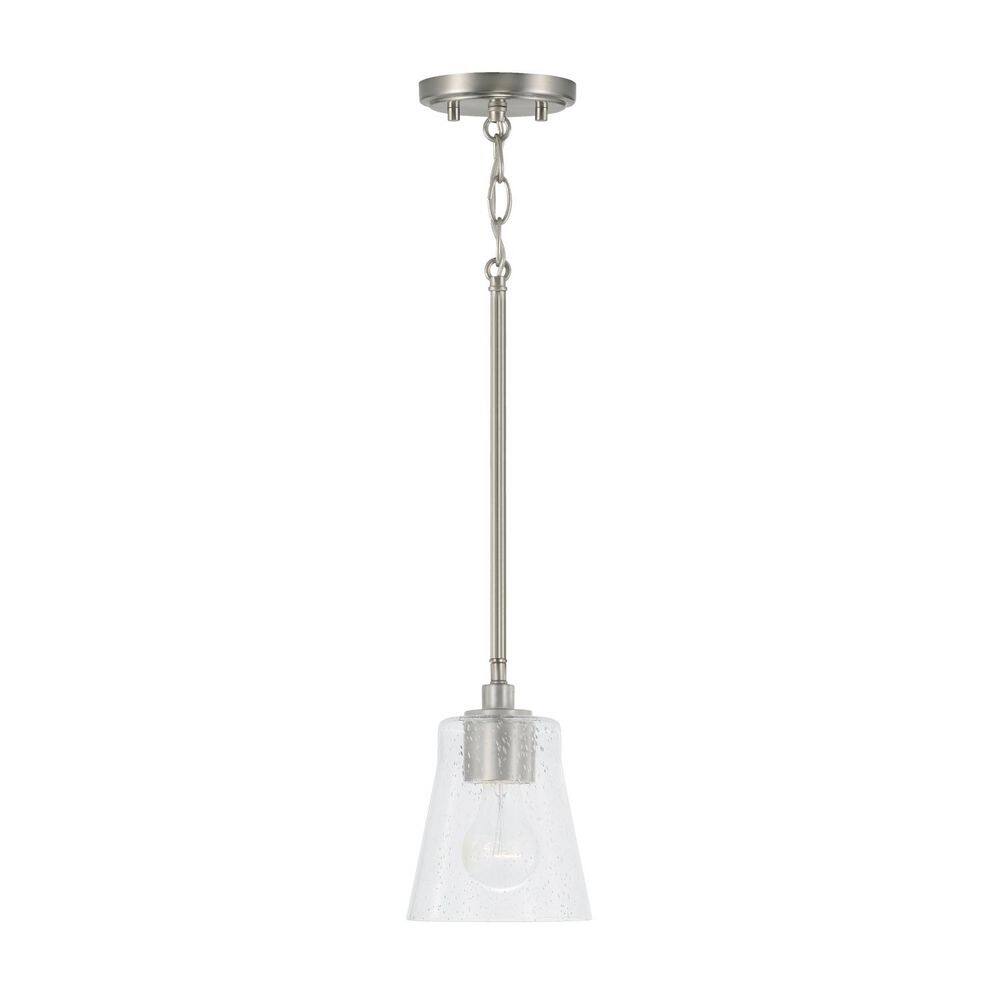 Brushed Nickel Mini Pendant with Clear Seeded Glass Shade