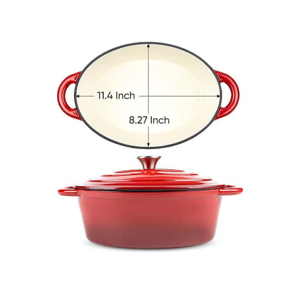 Oval Dutch Braisers for Bread Baking, 4.5 Quart Ceramic Non Stick Enameled Cast Iron Dutch Braisers Pot with Lid in Red