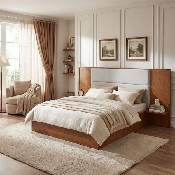CHRISTOPHER KNIGHT HOME Clayton Light Gray plus Brown Wood Frame Queen ...