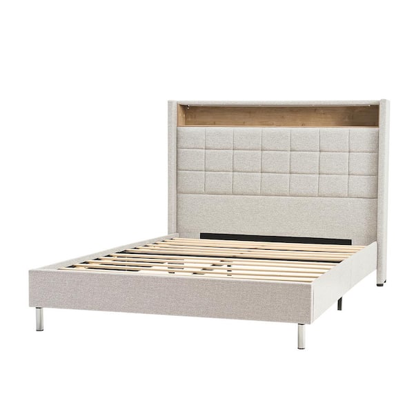 JAYDEN CREATION Amalia Cream Modern 61.5 in. LED Light Bed with Storage Space-Queen