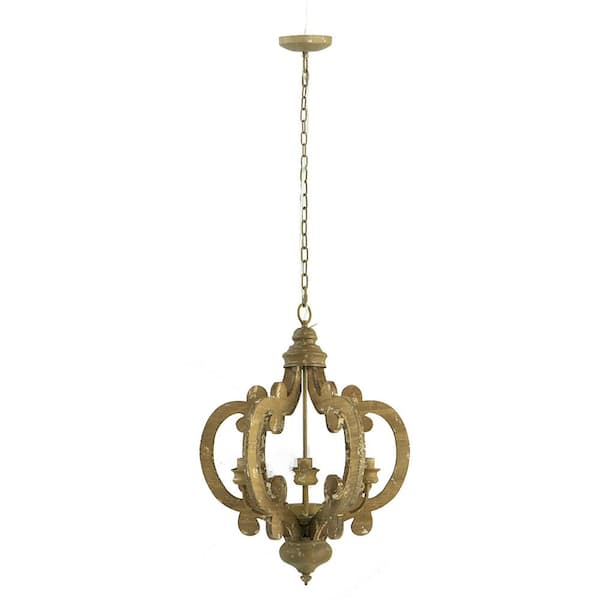cenadinz 60-Watt 6-Light Beige Brown Wood Farmhouse Chandelier Pendant Light Fixture for Kitchen Foyer No Blub E12