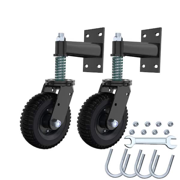Angel Sar 6 in. Heavy Duty 500 lb. Capacity Gate Wheel with Screws and Wrenches for Metal Tube Gate Wooden Gate, Black (2-Pack)