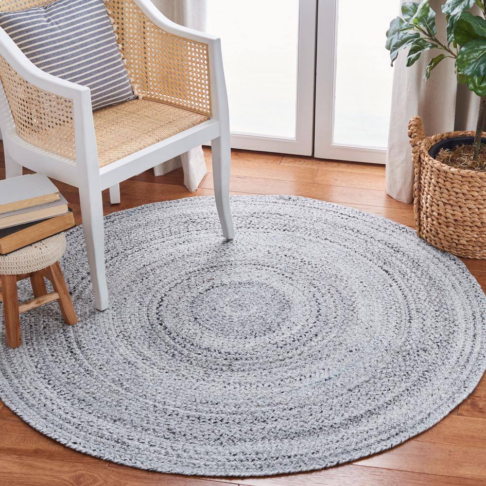 Braided Charcoal 8 ft. x 8 ft. Gradient Solid Color Round Area Rug - thumbnail 2