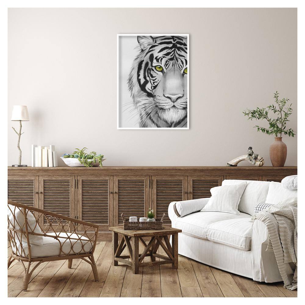 Snow Tigre II Black and White Framed Wall Art Print