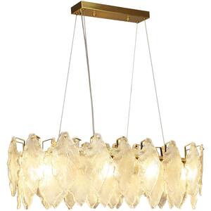 31.5in. Modern Linear Leaf Chandelier for Dining Room, Luxury 8-Light Crystal Pendant Light for Bedroom, Bulbs Included