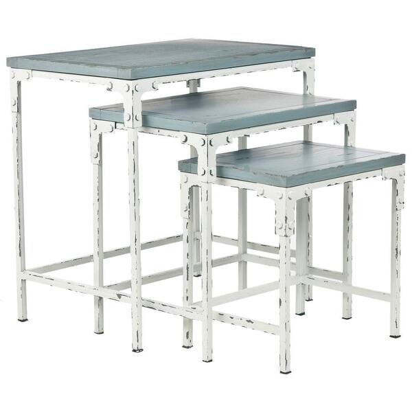 Safavieh Timmy Distressed White And Distressed Pale Blue Stacking End Table