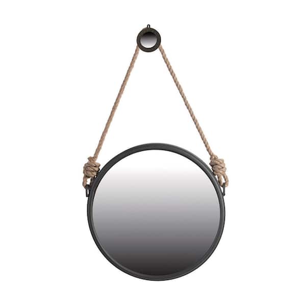 Unbranded Cleveland Mirror19. 5 in. x 19.5 in. Rope Strap Contemporary Design Circle Mirror with Grey Round Metal Frame for Decor