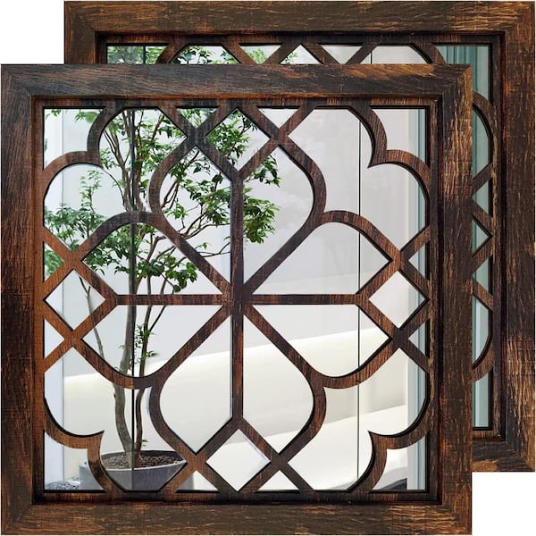 Cubilan 20 in. W x 20 in. H Square Framed Caramel Mirror 2 PCS