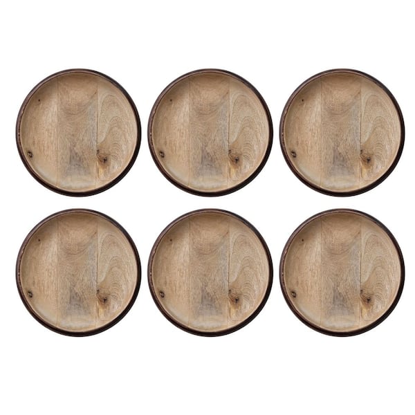 11.8 in. Large Burnt Finish Medium Brown Mango Wood Round Serving Platters (Set of 6)