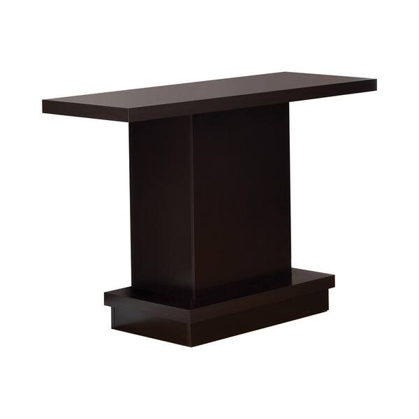 Coaster Home Furnishings 40 In Cappuccino Rectangle Wood Sofa Table With Pedestal Base 705169 Cappuccino Rectangle Wood Sofa Table, Coaster Small Console Table