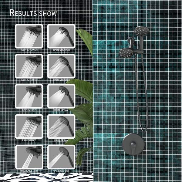 2 IN 1 Single-Handle 10-Spray 2.0GPM Shower Faucet with 4 in. Dual Shower Heads in Matte Black(Valve Included)