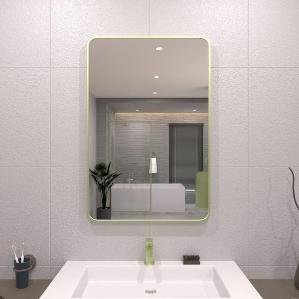 TaiMei 24 in. W x 36 in. H Rectangular Framed Wall Bathroom Vanity Mirror in Matcha Green