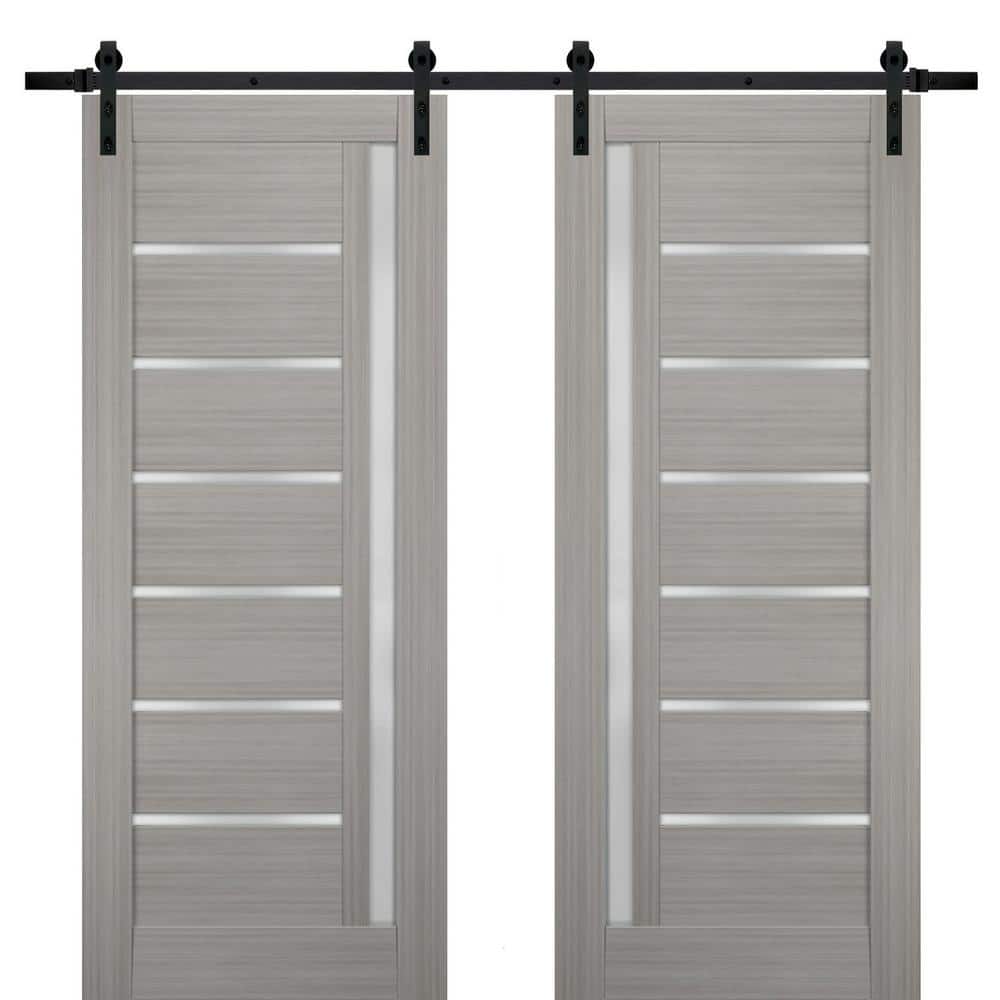 Assemble Required 42 in. x 96 in. 2 Panel Frosted Glass Gray Ash Solid Wood Sliding Barn Door with Hardware Kit price history on PriceWatchPro