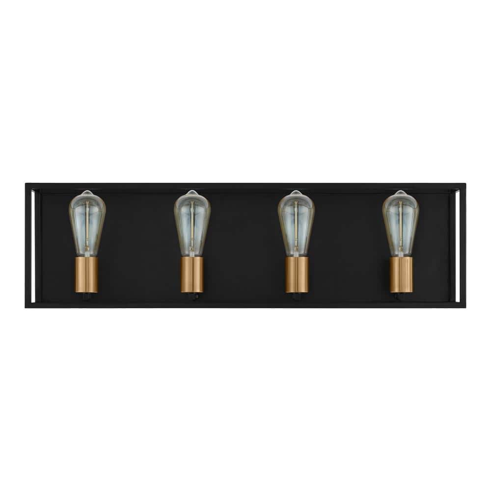 Rollins 28 in. W 4-Light Black/Brass 2 Tone Vanity Light