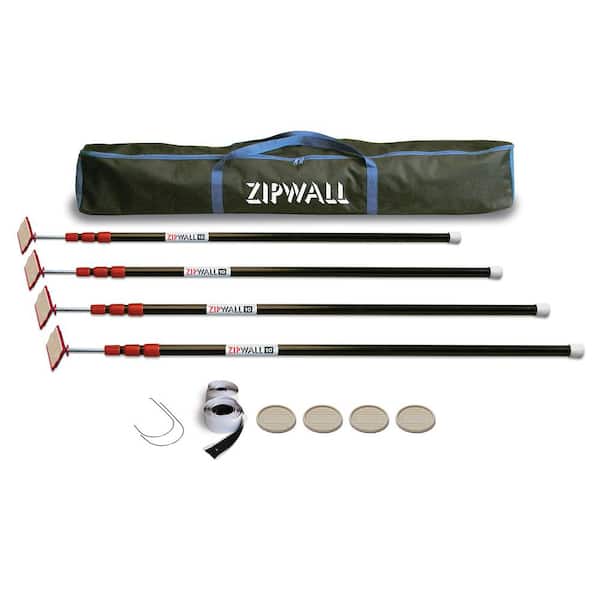 10 ft. Stainless Steel Dust Barrier Poles with 2-Adhesive Zippers and a Carry Bag Black (4-Pack)