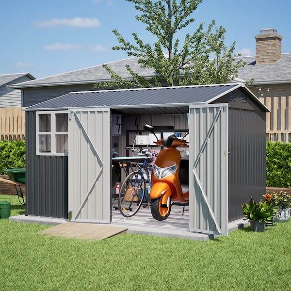 VAMOP 10 ft. W x 8 ft. D Metal Shed with Lockable Doors and Clear