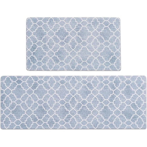 Lake Blue Anti-Fatigue Cushioned Kitchen Mat Indoor Set of 2 (17 in. x 30 in. + 17 in. x 47 in.)