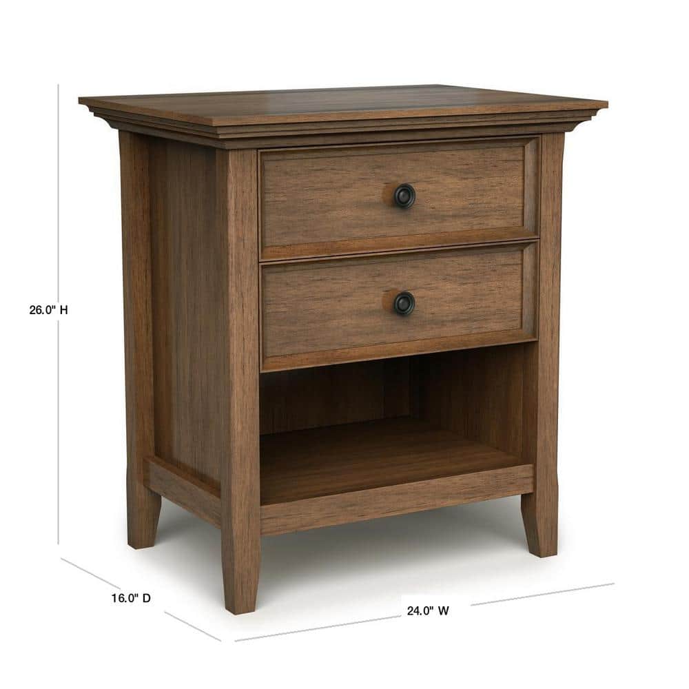 Amherst Rustic Natural Aged Brown Solid Wood Bedside Nightstand with 2 Drawers