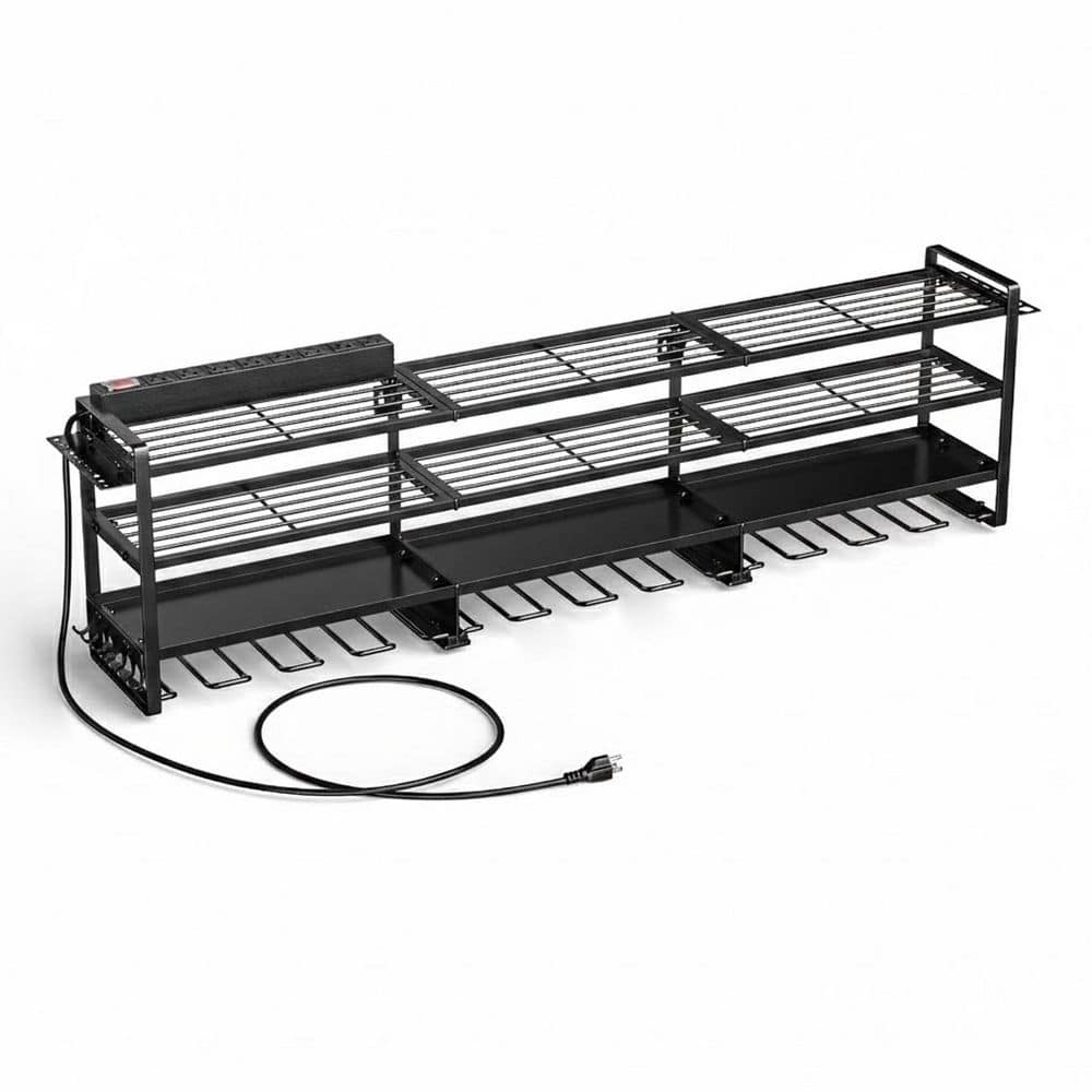 49.5 in. Black Steel Heavy Duty 4 Tier Tool Organizer Wall Rack with Charging Station and 8 Outlet Power Strip price history on PriceWatchPro