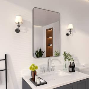 24 in. W x 36 in. H Rectangular Framed Wall Bathroom Vanity Mirror in Gun Grey