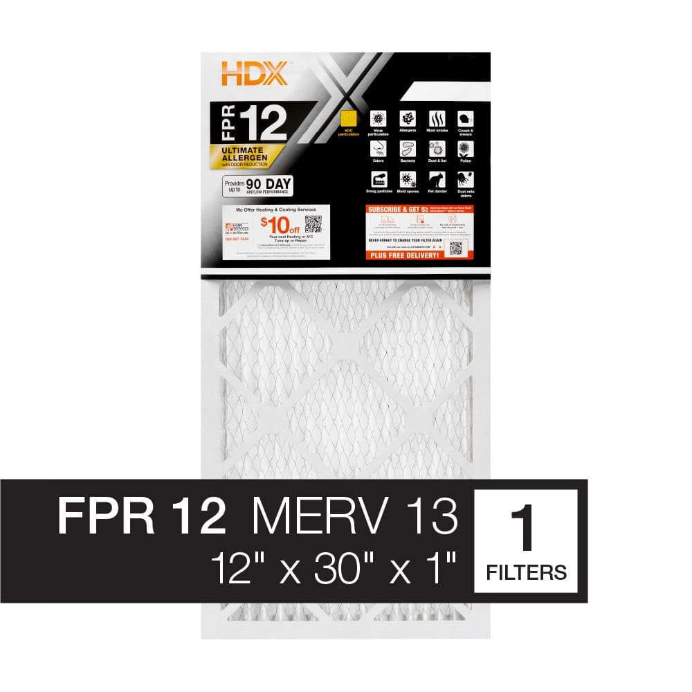 12 in. x 30 in. x 1 in. Ultimate Allergen Pleated Air Filter FPR 12, MERV 13 -  HDX, 61201.011230