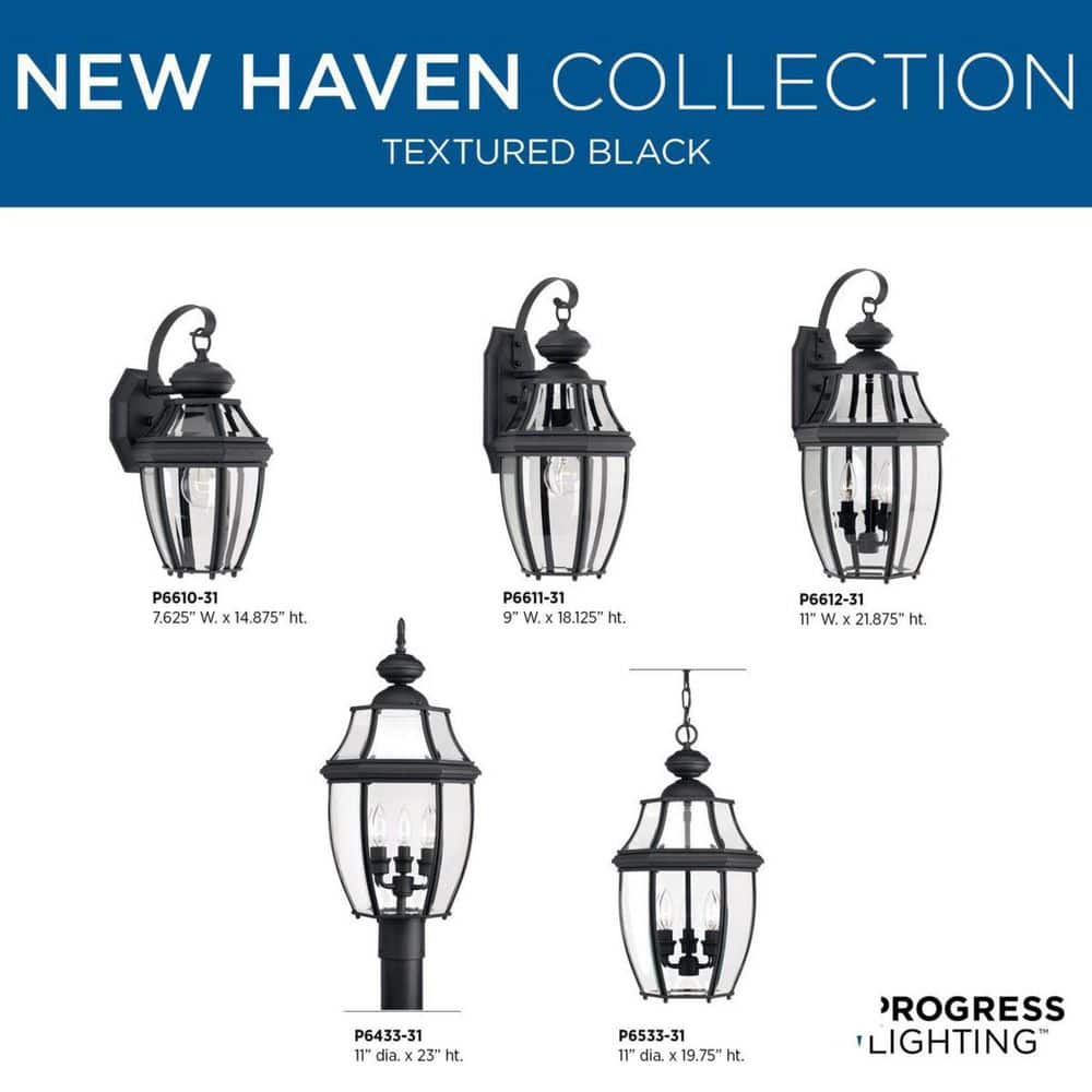 New Haven Black Glass 3-Light Outdoor Hanging Lantern