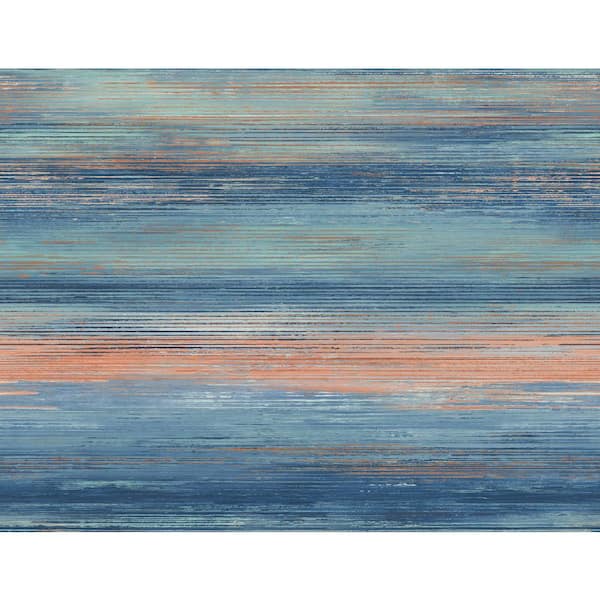 Seabrook Designs 60.75 sq. ft. Blueberry and Vermillion Orange Sunset Stripes Paper Unpasted Wallpaper Roll