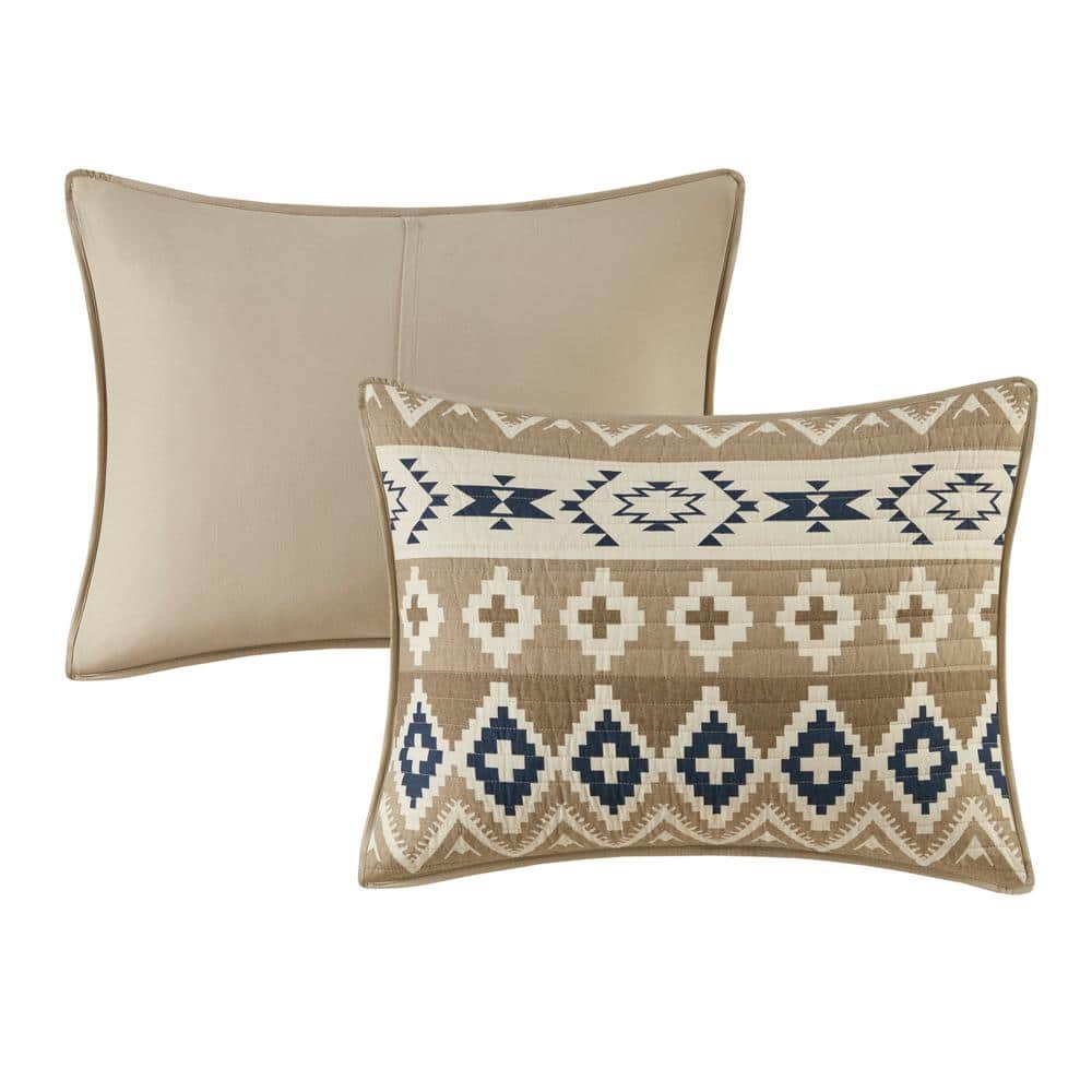 Rustic Blue and Tan Cotton Reversible Quilt Set