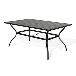Patio Rectangle Metal Black 60 in. Outdoor Dining Table with 1.57 in. Umbrella Hole