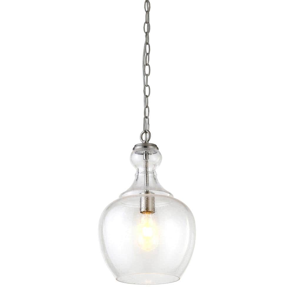Brushed Nickel 11" Glass Drum Pendant Light