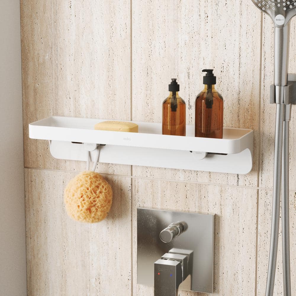 White Plastic Modern Suction Mount Shower Shelf