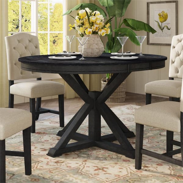Retro Round Espresso Wood 45.28 in.Pedestal Dining Table Seats for 6