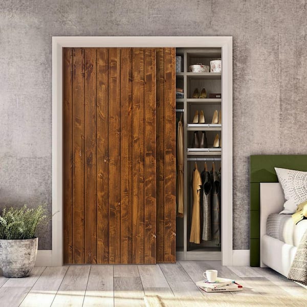 CALHOME 60 in. x 84 in. Hollow Core Walnut Stained Pine Wood