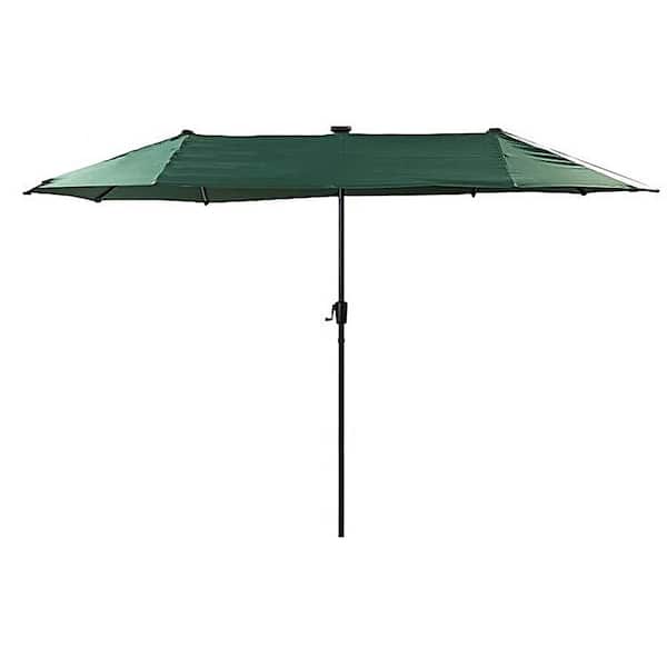 Unbranded 13 ft. x 6.5 ft. Rectangular Patio Solar LED Lighted Outdoor Umbrellas with Crank (Green)