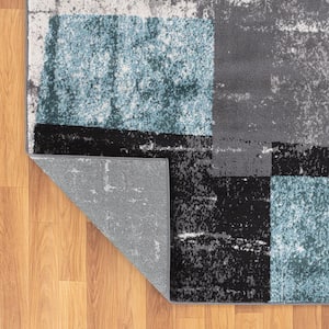 Blue 5 ft. x 7 ft. Contemporary Abstract Bo x es Area Rug