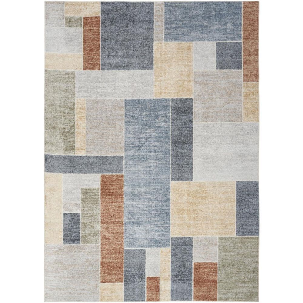 7' X 9' Blue and Green Geometric Power Loom Washable Area Rug price history on PriceWatchPro