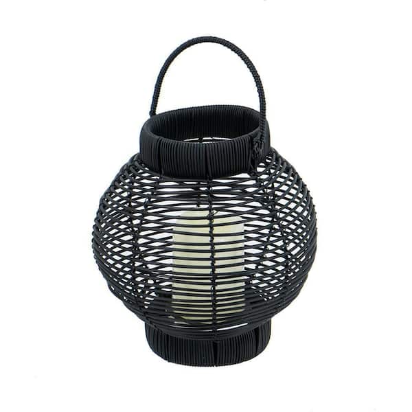Black, 9 in. x 12 in. Plastic Small Classic Lantern with White LED