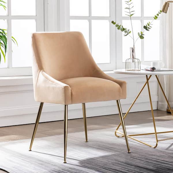 WESTINFURNITURE Trinity Beige Upholstered Velvet Accent Chair With Metal Legs
