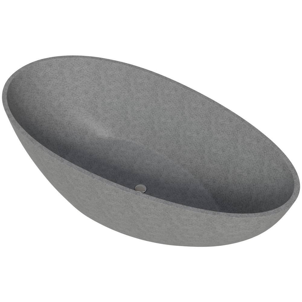 72'' Gray Matte Freestanding Oval Concrete Soaking Bathtub