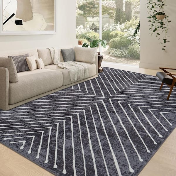 Large Striped Washable Soft Thin Carpet for Bedroom Living Room Home Decor Office Dark Gray 8 ft. x 10 ft.Area Rug