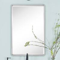 TEHOME Farmhouse 16 in. W x 24 in. H Recessed Rectangular Metal Framed Bathroom Medicine Cabinets with Mirror in Brushed Nickel GC-00237