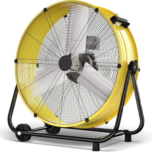 30 in. 3 Speeds Drum Fan in Yellow 14000 CFM 360° Tilt Wheels Ideal for Warehouses Commercial and Workshop