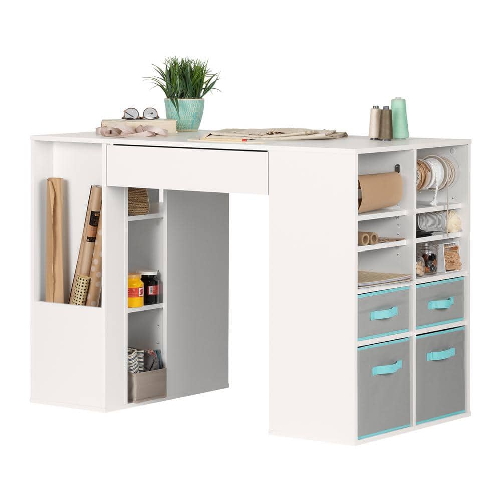 South Shore Crea White Counter-Height Craft Table with Storage