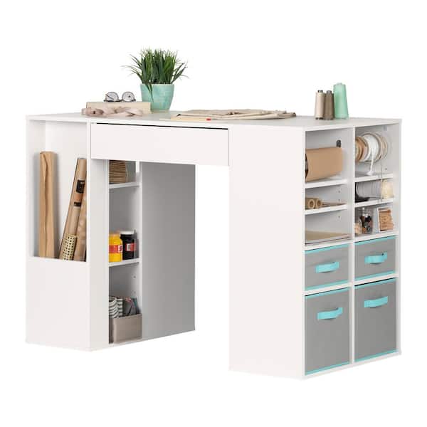 South Shore Crea Pure White Counter-Height Craft Table with Storage